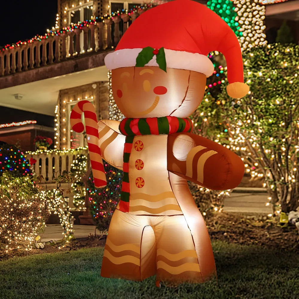 8FT Christmas Inflatables Gingerbread Man with Built-in LED Ornament