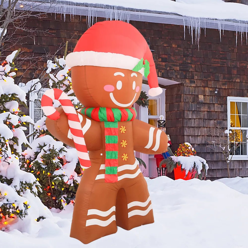 8FT Christmas Inflatables Gingerbread Man with Built-in LED Ornament