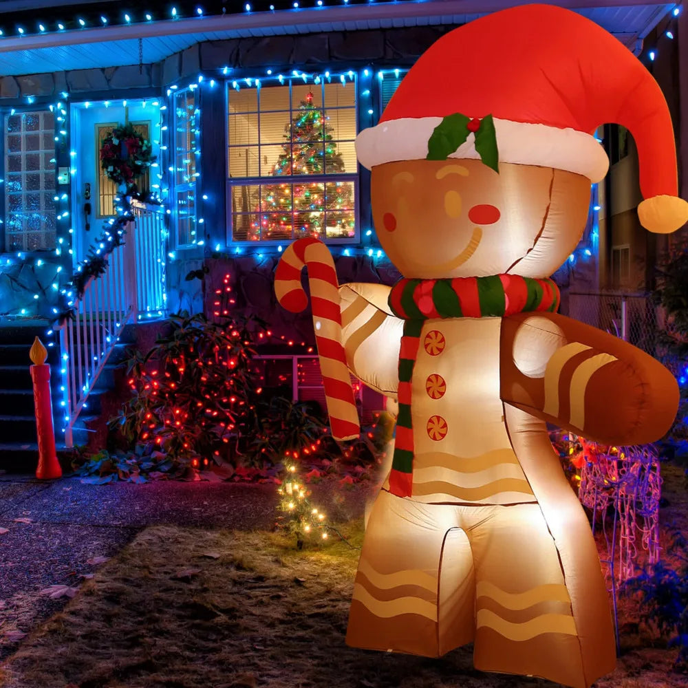 8FT Christmas Inflatables Gingerbread Man with Built-in LED Ornament