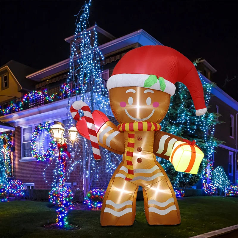 8FT Christmas Inflatables Gingerbread Man with Built-in LED Ornament